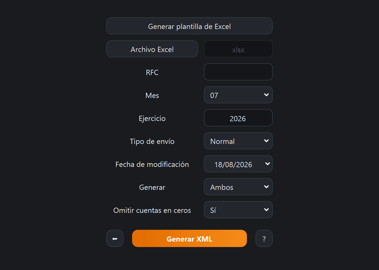 Pantalla Contabilidad electrónica