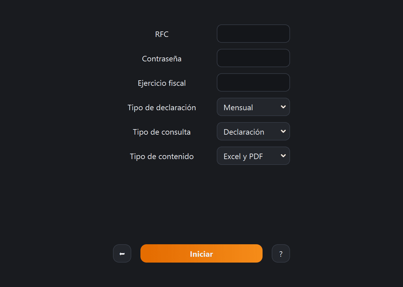 Pantalla Descarga de declaraciones