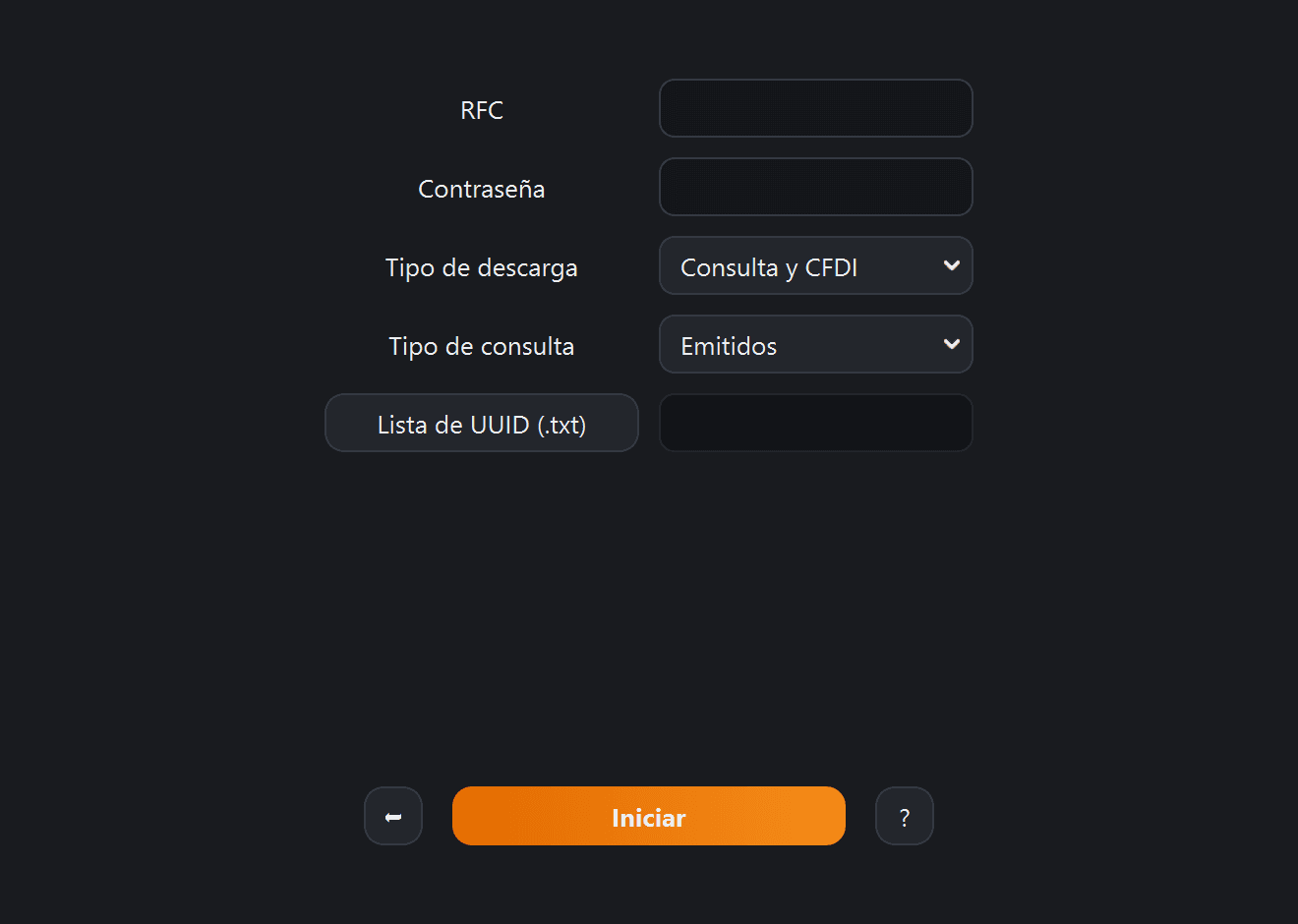 Pantalla Descarga específica de CFDI