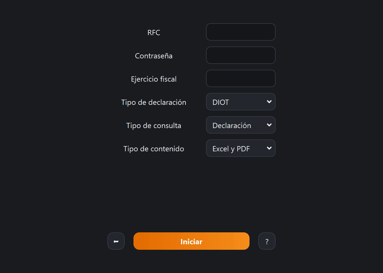 Pantalla Descarga de declaraciones informativas