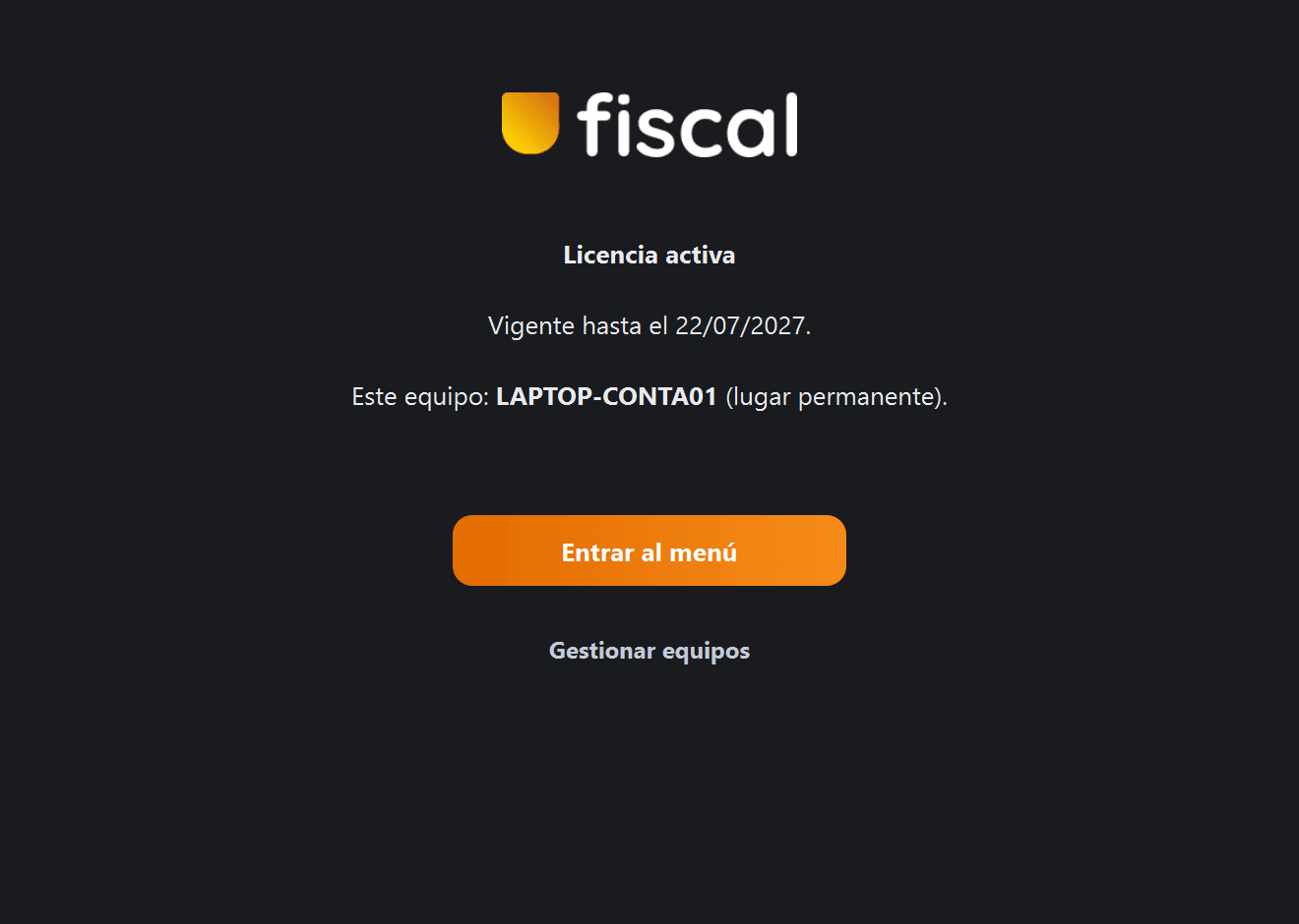 Pantalla de licencia con una licencia activa