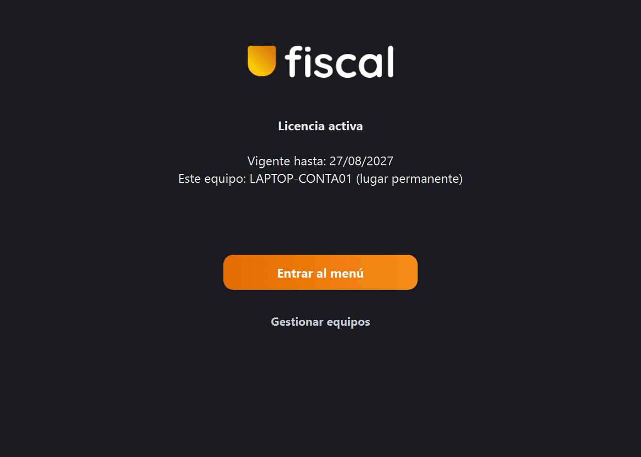 Pantalla de licencia con una licencia activa