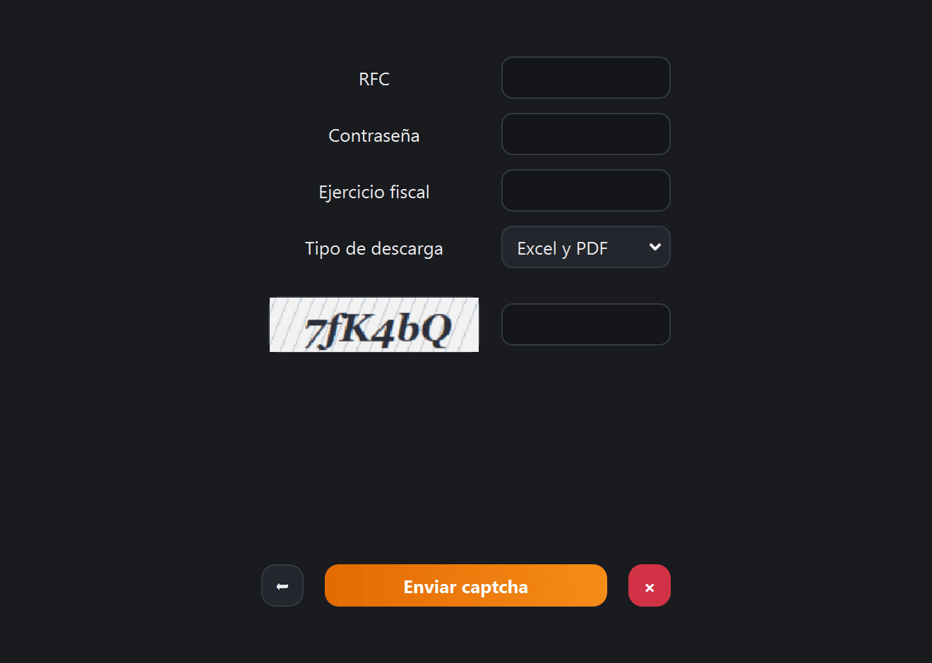 Pantalla Visor de nómina para el patrón con el captcha cargado