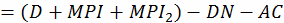 Fórmula: = (D + MPI + MPI2) - DN - AC