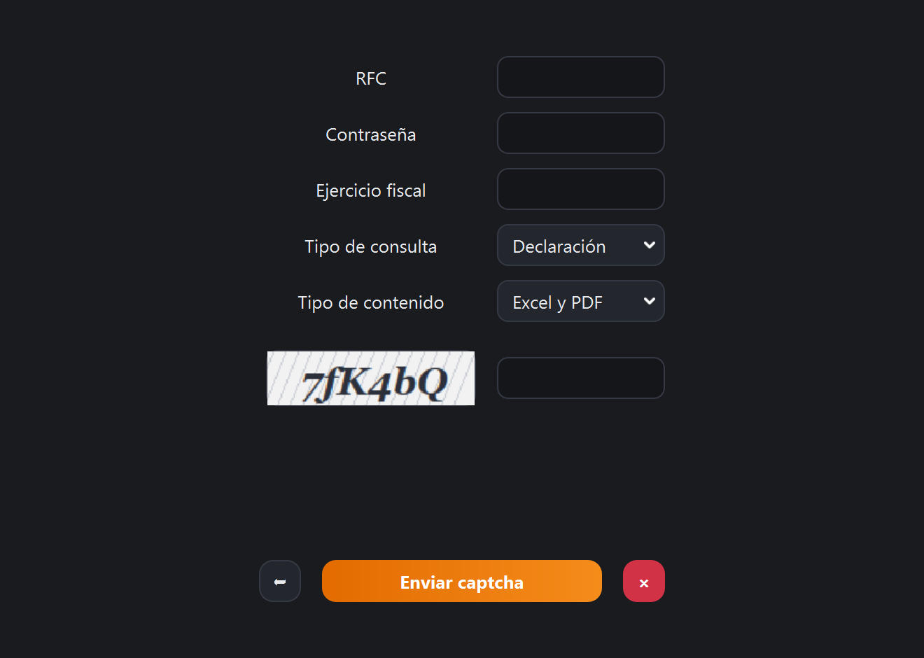 Pantalla de descarga de declaraciones mensuales