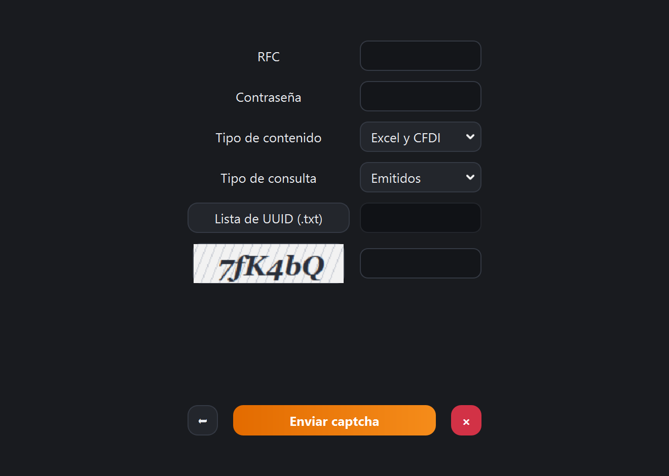 Pantalla de descarga específica de CFDI